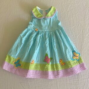 Size 24 Months Colorful Pastel Gingham Spring Dress with Butterfly Patches
